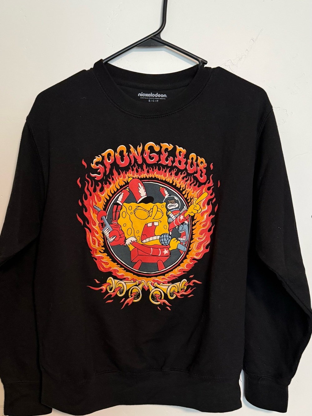 Nickelodeon Black SpongeBob Flame Graphic Crewneck